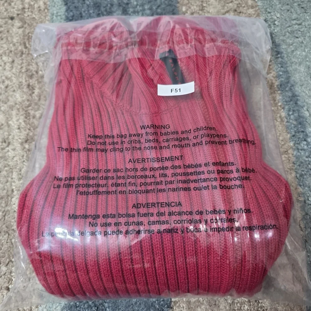 Ralph Lauren Women’s Red Ribbed Full Zip Mock Neck Knit Sweater Size M